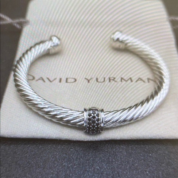 David Yurman Silver Cable Bracelet with Black Accents - Picture 2 of 6
